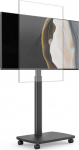 Puidust riiuliga veeretatav telerialus, ratastega telerialus 32-65-tollise lame- ja k&otilde;verate telerite jaoks kuni 35 kg, 90&deg; p&ouml;&ouml;ratav ja reguleeritava k&otilde;rgusega telerialus, max. VESA 400 x 400 mm (must)