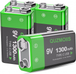 9 V laetav aku, 1300 mAh liitium-ioon 9-voldine plokkpatarei, kiirlaadimine USB-C kaudu Ideaalne suitsuandurite, tulekahjusignalisatsiooni, multimeetrite jaoks (4 tk)