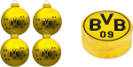 Borussia Dortmund BVB j&otilde;ulupuu kaunistused (4 tk), kollane, &uuml;ks suurus, &uuml;ks suurus & BVB Magic r&auml;tik (60 x 30 cm), must/kollane