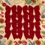 DEMIUKO Pack of 12 Punased vibud J&otilde;ulud Velvet Bows Kingitus Bows Vintage Bows j&otilde;ulupuu j&otilde;ulukirme garland j&otilde;ulukaunistus k&auml;sit&ouml;&ouml;ks pulmapidu Valentine's Day Decoration
