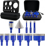 SHDIATOOL Diamond Drill Core Bits Kit Hole Saw Sets Diamond Drilling Mould Guide for Porcelain Tile Marble Ceramic Granite with Hollow EVA Guide Jig 11pcs(6/8/10/20/28/32/35/45/65/25MM/2")