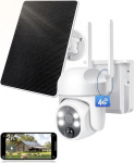 4G LTE Surveillance Camera with SIM Card, Outdoor Camera with Battery & Solar Panel - 2K HD PTZ, PIR Detection, Colour Night Vision, IP65 Wireless Outdoor Camera for Farms, Gardens & Construction