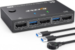 USB 3.0 KVM Switch Displayport 4K @ 144Hz, KVM Switch 2 PC 1 Monitor 8K @ 30Hz, DP KVM l&uuml;litid 2 PC jaoks, mis jagavad 4 USB 3.0 seadet Klaviatuur Hiir Monitor juhtmega kaugjuhtimispuldiga