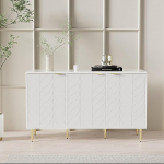 BTM Modern Sideboard with Gold-Plated Legs and Handles, Chest of Drawers, Varnished, Rounded Corners, for Bedroom, Living Room and Bathroom, Floral Pattern, 2 Levels and 6 Compartments, 127B45T75H