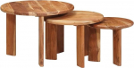 Nesting-Couchtische 3er Set Braun aus Massivholz Akazie, runde Beistelltische f&uuml;r Wohnzimmer, stapelbar, platzsparend, modernes Design, einfache Montage