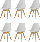 Komplekt 6 s&ouml;&ouml;gitoolist, massiivse p&ouml;&ouml;gijalaga, kontoritool, ergonoomiline tool koos pehmendusega (valge)