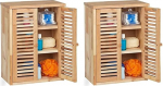 Relaxdays P&auml;hklipuust seinakapp K 46,5 x L 35 x S 21 cm Lameliuksed 3-kohaline seinakapp Vannituba K&ouml;&ouml;k Natural (2 tk)