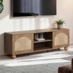 Hometopia puidust TV kapp, TV statiiv, Lowboard kuni 65-tollise televiisori jaoks, 2 uksega Lowboard paju ees, elutoa kapp, avatud riiulid, naturaalne, 140 &times; 48 &times; 40 cm.