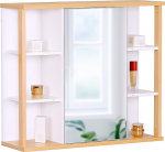 Relaxdays peegelkapp, 6 riiulit, 2 sisekambrit, K x S x S: 64 x 62 x 21 cm, seinale paigaldatav, vannitoa seinakapp, valge/loomulikku v&auml;rvi.