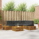 Wetterbest&auml;ndige Outdoor-Sofagarnitur aus Akazienholz, modulare Gartenm&ouml;bel mit Kissen als 5-teiliges Set in Natur und Anthrazit f&uuml;r Terrasse