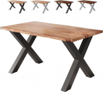 Loreno Vento s&ouml;&ouml;gilaud, 140 x 80 x 77 cm, tahke akaatsiapuidust laud, 26 mm paksune lauaplaat, naturaalsed v&auml;rvid, X-raam, must, sobib ideaalselt s&ouml;&ouml;gituppa ja k&ouml;&ouml;ki.