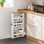 Nishik&auml;ru, 15 cm lai, 4 tasandit, kitsas k&ouml;&ouml;gik&auml;ru, rattaga ni&scaron;iriiul, serveerimisk&auml;ru k&auml;epidemega ja k&auml;sipuudega, vannitoa riiul, puit, k&ouml;&ouml;k, vannituba, 40 x 15 x 80 cm, Vintage Brown + White