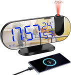 Gosot Projection Alarm Clock, 9 Inch LED Mirror Projection Alarm Clock with FM Radio Digital Radio Alarm Clock, 180&deg; Projector, Temperature and Humidity Display, 12/24 Hours, Dual Alarm Function, Snooze, 4 Dimmers
