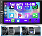 Inefala Android 15 Autoradio 1 din mit Display 6.28 Zoll Wireless Carplay Android Auto, Radio Bluetooth 1 din mit Mirror Link RDS/FM Tagfahrkamera Mic