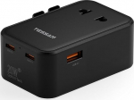 TESSAN Travel Adapter Worldwide PD 20 W, Travel Adapter Worldwide koos 2 USB C ja 1 USB A, Travel Plug Adapter Worldwide, International Socket Adapter for England, USA, Thailand, Australia, Black