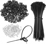 hankekaart 240 St&uuml;ck 1,9 cm Kabelbinder-Sattelbefestigungen mit 15,2 cm Kabelbindern und M3-Blechschrauben, Draht-Organizer-Halterklemmen-Set, Schwarz