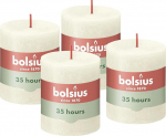 Bolsius Rustic Pillar Candles, valge , 4 tk, 8 x 7 cm, p&otilde;lemisaeg 35 tundi, l&otilde;hnastamata, looduslik taimne vaha, ilma palmi&otilde;lideta, Advent