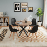 GrandCA HOME s&ouml;&ouml;gilaud 4 tooliga, s&ouml;&ouml;gitoa komplekt, 100 x 100 x 75 cm, &uuml;mmargune puidust s&ouml;&ouml;gilaud, 4 tooli k&otilde;rge seljatoega, jalad puidust p&ouml;&ouml;gist, (helepruun + must)