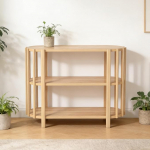 Konsolentisch Schmal Modern Ovaler Sofa Tisch Mit Ablagef&auml;chern Fuer Wohnzimmer Flur Eingangsbereich Stabiler Holz Konsolen Tisch Mit Anti-Rutschfuessen Einfache Montage Le