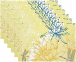 Stoff-Tischsets, waschbare Tischsets f&uuml;r Esstisch, 6er-Set,Sommer Lotus Blumen Weinlese Blumen Retro