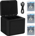 ASUNCELL 2000 mAh 3-pack Hero 12/11/10/9 akud ja USB-laadija, laetav Li-ion aku ja Dual Smart LCD port laadija, mis &uuml;hildub GoPro Hero 12/11/10/9-ga.