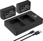 Homesuit NP-FW50 aku 1300mAh ja USB LED topeltlaadija komplekt Sony ZV-E10 A6000 A6300 A6400 A6500 A5100 A5000 A7 A7II A7R A7RII A7SII A55 RX10 II III IV kaamerale (2 tk) )