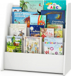 DREAMADE laste puidust raamaturiiul libisemiskindlate jalgade ja kergesti hooldatava pinnaga, 57,5 x 26,5 x 59 cm puidust riiul hoiustamiseks, lastetuppa ja m&auml;ngutuppa (valge, 4 sektsiooni)