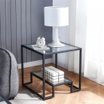 Must metallist klaasist kohvilaud - Lihtne k&uuml;ljelaud elutuppa Kodu Minimalistlik metallist kohvilaud 2 riiuliga 53,3 cm V&auml;ike s&ouml;&ouml;gitoa kontor