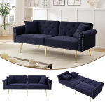 Merax 2-kohaline diivanvoodi 173 x 75 x 70 cm Velvet 3-tasandilise reguleeritava topelt seljatoega, kullatud metalljalad, ergonoomiline polster, ruumi s&auml;&auml;stev diivan v&auml;ikestesse ruumidesse, antik sinine