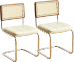 Mid Century Rattan s&ouml;&ouml;gitoolid Modern k&ouml;&ouml;gi s&ouml;&ouml;gitool seljatoega Mugav nahk kattega lauatool metalljalgadega (S x L x K): 60 x 41 x 87 cm, valge
