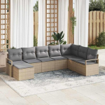 Modulares Garten Sofa Set 8 St&uuml;ck in Beige und Hellgrau aus Poly Rattan als 8-teilige Outdoor Sofagarnitur