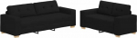 2-teiliges Sofa-Set mit Kissen aus schwarzem Polyesterstoff, Polstersofa mit dick gepolsterten Sitzfl&auml;chen und Breiten Armlehnen f&uuml;r Komfort, stabiles Holz- und Metallgestell,