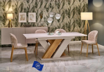 Disainer s&ouml;&ouml;gilaud HAB-111 Cashmere Matt / Artisan Oak Laiendatav 160 cm kuni 200 cm kuni 10 inimesele High Gloss Funktsionaalne laud Modernne Mitmek&uuml;lgne s&ouml;&ouml;gituba Laiendatav Ajatu