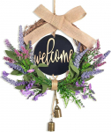 T&uuml;rkranz Fr&uuml;hling K&uuml;nstliche Lavendel Blumenkranz Willkommensschild Haust&uuml;r Blumenkranz Deko 45cm Lila T&uuml;rkranz Willkommen f&uuml;r Zuhause Parties T&uuml;ren Hochzeiten Landhausstil Geschenk