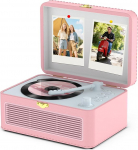 Kaasaskantav CD-m&auml;ngija Bluetooth Retro raadio CD-m&auml;ngija k&otilde;laritoega USB & AUX taasesitus koos puldiga tolmukate beež PU nahast roosa