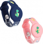 2 tk laste AirTag Cartoon Dinosaurus GPS rihm lastele Airtag rihm silikoonist GPS j&auml;lgimisseadme peidikuga (kesk&ouml;&ouml; sinine, roosa)