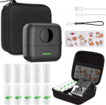 HUIJUTCHEN Mini Printer with Bag, Mini Label Printer Bag, Portable Mini Photo Printer, 10 Rolls Printer Paper, Bluetooth Photo Printer, Thermal Printer for Learning Aid, Learning Notes, Journal, Memo