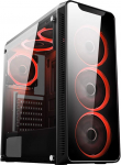 CiT Blaze PC Gaming Case, Mid-Tower ATX, 6 Halo Single-Ring Red LED ventilaatorit, karastatud klaas, vesijahutusega valmis, t&auml;iustatud m&auml;ngimiseks | Must