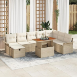 Rantry 9-teiliges Garten-Sofa-Set mit Kissen Beige Poly-Rattan Gartenlounge Model3359928