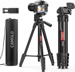 CAMOLO Phone Tripod, 67 Inch Camera Tripod DSLR Tripod for Travel, Aluminium Camera Tripod with Travel Bag, Vlogging Camera, Mobile Phone Tripod, Video Photography for YouTube