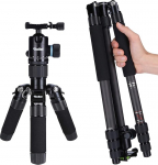 Rollei C5i compact lightweight all-round photo tripod made of aluminium with ball head and tripod bag, can be used as tripod, mini tripod, macro tripod and monopod, Arca Swiss compatible, black