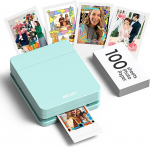 Nelko PP01 kaasaskantav fotoprinter 100 lehe ja tindikassetiga, kohene kleepuv tagaprint iOS/Android, taskuformaadis koos redigeerimisrakendusega, roheline