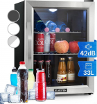 Klarstein Mini Fridge with Glass Door for Room, Drinks Fridge, Small, with Adjustable Shelves, 33 Litres, Indoor/Outdoor Fridge, Quiet