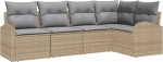 Rantry 5-teiliges Garten-Sofa-Set mit Kissen Beige Poly Rattan Gartenlounge Model3346040