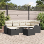 Rantry 7-teiliges Garten-Sofa-Set mit Kissen Schwarz Poly-Rattan Gartenlounge Model3359086