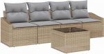 Rantry 5-teiliges Garten Sofa Set mit Kissen Beige Poly Rattan Gartenlounge Model3346590