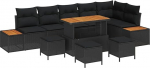 10-teiliges Garten-Sofa-Set mit Kissen - Schwarzes Poly-Rattan, Akazie Gartenlounge Model3362939