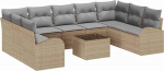 Rantry 10-teiliges Garten-Sofa-Set mit Kissen Schwarz Poly Rattan Gartenlounge Model3346210