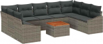 Rantry 10-teiliges Garten-Sofaset mit Kissen Grau Polyrattan Akazie Gartenlounge Model3356543