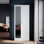 SONNI Modern Wardrobe 2 Doors with Lots of Storage Space, Versatile Hinged Door Wardrobe in White with Mirror Door, Small to Medium Wardrobe, 76 cm (W) x 47 cm (D) x 180 cm (H)